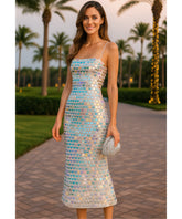 Vestido Elegante Midi de Festa com Paetês Casamento | Tícia